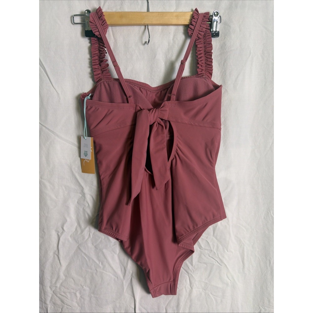 Kona Sol One Piece Swimsuit Size M (8-10) Pink Muave Ruffle Straps NEW - Picture 5 of 9